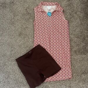 Sigrid Olsen Red and Gold Geometric Golf Dress and Shorts